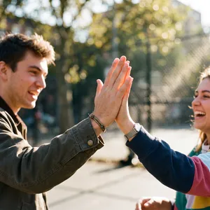 Two people high-fiving, with focus on their hands meeting mid-air. - Google Nano Banana 2.1