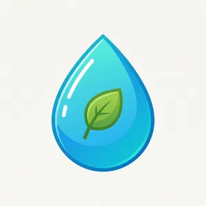 Visual element for an infographic about water conservation. Stylized water droplet icon containing a small green leaf, clean vector art. - Google Nano Banana 2.1