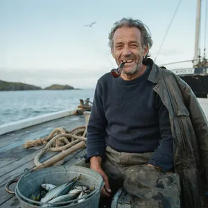 A 4K photo of an old fisherman with a weathered face and a pipe, grinning. - Ideogram Ideogram 4.0 (Quality)
