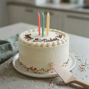 A birthday cake with icing that spells 