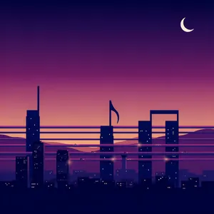 A city skyline that forms the shape of musical notes on a staff, created in a stylized graphic design aesthetic with clean architectural lines and dramatic twilight colors. - Ideogram Ideogram 4.0 (Quality)