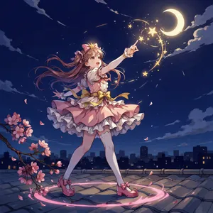 A magical girl character in a frilly dress, casting a spell (classic anime trope). - Ideogram Ideogram 4.0 (Quality)