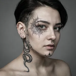 A portrait of a person with elaborate facial tattoos and piercings, shown in sharp detail. - Ideogram Ideogram 4.0 (Quality)