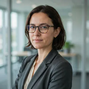 A professional headshot of a businesswoman wearing glasses, against a blurred background. - Ideogram Ideogram 4.0 (Quality)