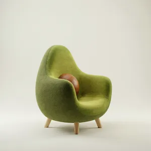 An armchair designed in the shape of an avocado, presented in a contemporary product photography style with professional studio lighting against a minimalist background. - Ideogram Ideogram 4.0 (Quality)