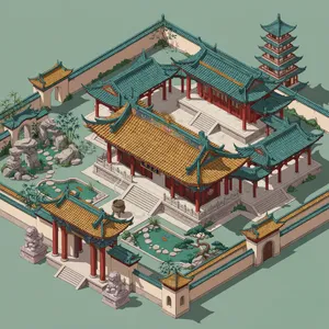 Isometric architectural illustration of an ancient Chinese temple complex showing multiple pavilions, gardens, and ceremonial spaces. Include proper roof structures and traditional ornamentation. - Ideogram Ideogram 4.0 (Quality)
