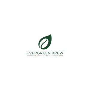 Minimalist logo for a sustainable coffee brand 'Evergreen Brew', single leaf motif, clean lines, vector style, white background. 'Evergreen Brew' contained as text in logo - Ideogram Ideogram 4.0 (Quality)