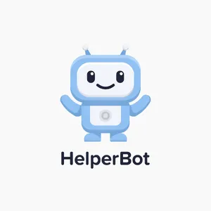 Simple flat vector mascot: friendly smiling robot character 'HelperBot', approachable design, primarily blue and white. - Ideogram Ideogram 4.0 (Quality)