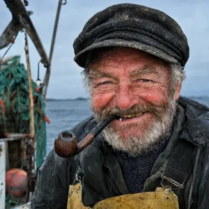 A 4K photo of an old fisherman with a weathered face and a pipe, grinning. - OpenAI GPT Image 2.5 Flare