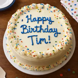A birthday cake with icing that spells 