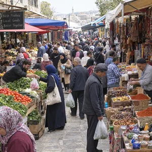 A bustling market scene with dozens of people buying and selling goods. - OpenAI GPT Image 2.5 Flare