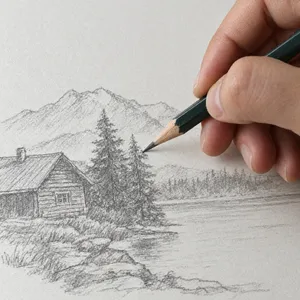 A hand drawing a sketch on paper with a pencil, the hand and pencil tip in clear focus. - OpenAI GPT Image 2.5 Flare