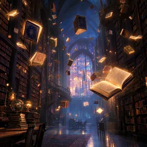 A library where the books are glowing and floating in mid-air, illustrated in a magical realism style with dramatic lighting and rich atmospheric colors. - OpenAI GPT Image 2.5 Flare
