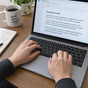 A person typing on a laptop keyboard, showing both hands on the keys. - OpenAI GPT Image 2.5 Flare