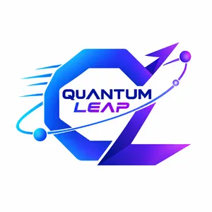 Abstract geometric logo for tech startup 'Quantum Leap', evoking connection & speed, vibrant blue/purple gradient, sharp angles. 'Quantum Leap' as text contained in logo. - OpenAI GPT Image 2.5 Flare