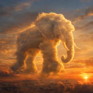 An elephant made of clouds floating in a sunset sky, rendered in a surrealist photorealistic style with ethereal golden lighting and atmospheric depth. - OpenAI GPT Image 2.5 Flare