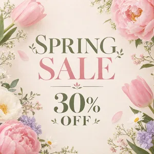 Instagram post graphic: 'SPRING SALE 30% OFF'. Floral background, pastel colors, elegant serif font style visually integrated. - OpenAI GPT Image 2.5 Flare