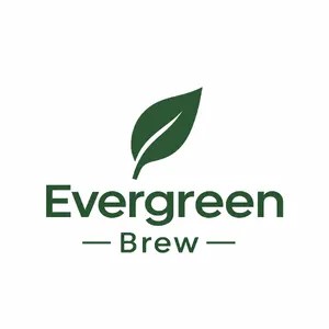 Minimalist logo for a sustainable coffee brand 'Evergreen Brew', single leaf motif, clean lines, vector style, white background. 'Evergreen Brew' contained as text in logo - OpenAI GPT Image 2.5 Flare
