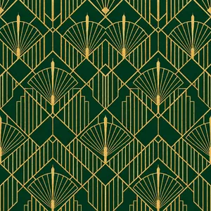 Seamless geometric pattern, Art Deco style, gold lines on deep emerald green background, high resolution texture for print. - OpenAI GPT Image 2.5 Flare