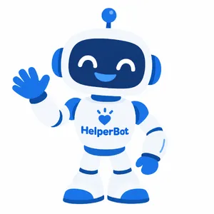 Simple flat vector mascot: friendly smiling robot character 'HelperBot', approachable design, primarily blue and white. - OpenAI GPT Image 2.5 Flare