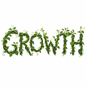The word 'GROWTH' visualized using stylized plant vines organically forming the letters, green tones, white background, graphic design. - OpenAI GPT Image 2.5 Flare