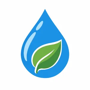 Visual element for an infographic about water conservation. Stylized water droplet icon containing a small green leaf, clean vector art. - OpenAI GPT Image 2.5 Flare