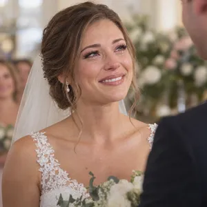 A bride on her wedding day, smiling with tears of joy in her eyes. - OpenAI GPT Image 2.5 Sunburst