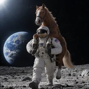 A realistic astronaut being ridden by a horse, photorealistic depiction in outer space with accurate lighting and proportions - OpenAI GPT Image 2.5 Sunburst