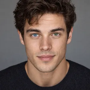 A studio headshot of a young man with one blue eye and one green eye (heterochromia). - OpenAI GPT Image 2.5 Sunburst