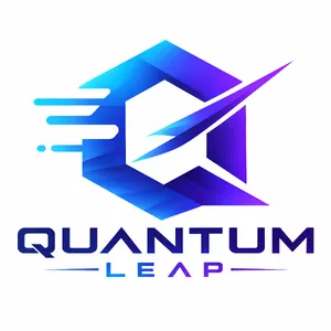 Abstract geometric logo for tech startup 'Quantum Leap', evoking connection & speed, vibrant blue/purple gradient, sharp angles. 'Quantum Leap' as text contained in logo. - OpenAI GPT Image 2.5 Sunburst