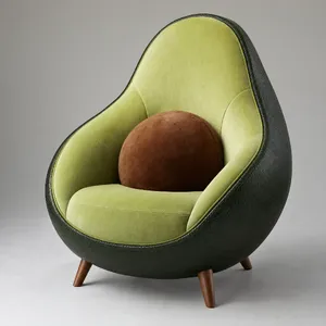 An armchair designed in the shape of an avocado, presented in a contemporary product photography style with professional studio lighting against a minimalist background. - OpenAI GPT Image 2.5 Sunburst