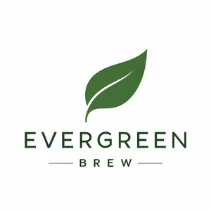 Minimalist logo for a sustainable coffee brand 'Evergreen Brew', single leaf motif, clean lines, vector style, white background. 'Evergreen Brew' contained as text in logo - OpenAI GPT Image 2.5 Sunburst