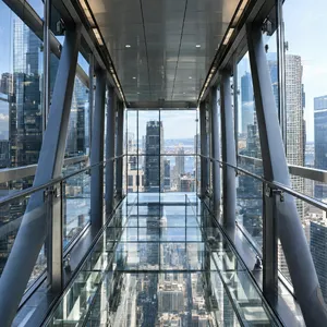 Photorealistic rendering of a contemporary glass skybridge between two skyscrapers, seen from inside with city views visible through glass walls and floor. Show accurate reflections and structural details. - OpenAI GPT Image 2.5 Sunburst
