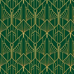 Seamless geometric pattern, Art Deco style, gold lines on deep emerald green background, high resolution texture for print. - OpenAI GPT Image 2.5 Sunburst