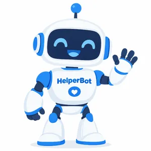 Simple flat vector mascot: friendly smiling robot character 'HelperBot', approachable design, primarily blue and white. - OpenAI GPT Image 2.5 Sunburst