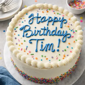 A birthday cake with icing that spells 
