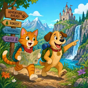 A cartoon of a cat and a dog on an adventure, drawn in a colorful 2D style. - OpenAI GPT Image 2