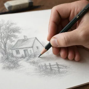 A hand drawing a sketch on paper with a pencil, the hand and pencil tip in clear focus. - OpenAI GPT Image 2