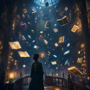 A library where the books are glowing and floating in mid-air, illustrated in a magical realism style with dramatic lighting and rich atmospheric colors. - OpenAI GPT Image 2