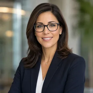 A professional headshot of a businesswoman wearing glasses, against a blurred background. - OpenAI GPT Image 2