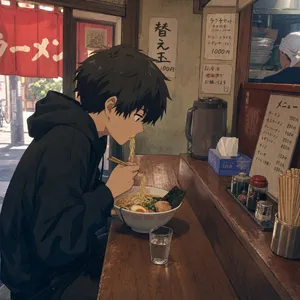 An anime scene of a character eating ramen at a small shop counter (slice-of-life style). - OpenAI GPT Image 2