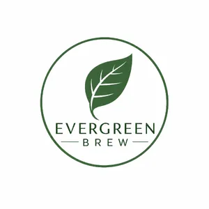 Minimalist logo for a sustainable coffee brand 'Evergreen Brew', single leaf motif, clean lines, vector style, white background. 'Evergreen Brew' contained as text in logo - OpenAI GPT Image 2