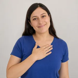 Photorealistic close-up portrait of a person clearly performing the American Sign Language gesture for 
