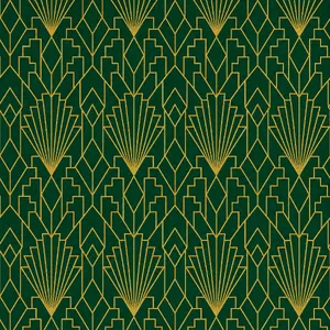 Seamless geometric pattern, Art Deco style, gold lines on deep emerald green background, high resolution texture for print. - OpenAI GPT Image 2