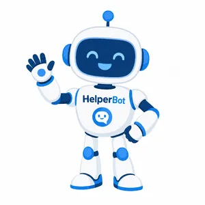 Simple flat vector mascot: friendly smiling robot character 'HelperBot', approachable design, primarily blue and white. - OpenAI GPT Image 2