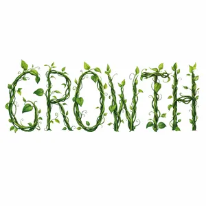 The word 'GROWTH' visualized using stylized plant vines organically forming the letters, green tones, white background, graphic design. - OpenAI GPT Image 2