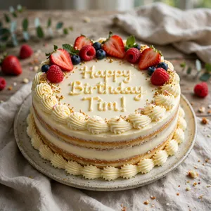 A birthday cake with icing that spells 