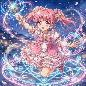 A magical girl character in a frilly dress, casting a spell (classic anime trope). - Meta Muse Image