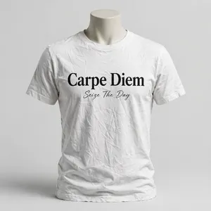 A wrinkled white T-shirt with 