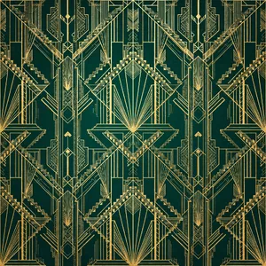 Seamless geometric pattern, Art Deco style, gold lines on deep emerald green background, high resolution texture for print. - Meta Muse Image